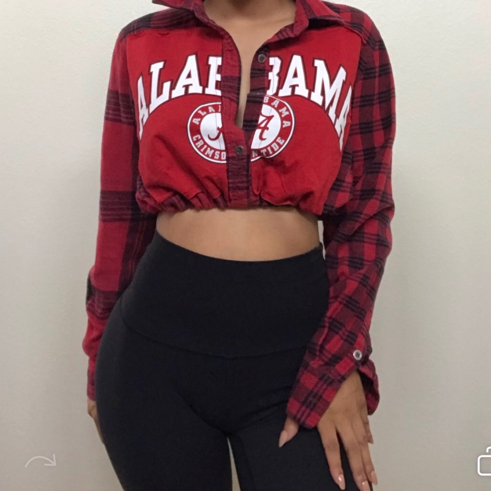 Alabama patchwork drawstring crop flannel